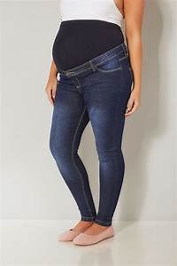 Bump It Up Maternity Dark Blue Mid Wash Skinny Jeans With Comfort Panel