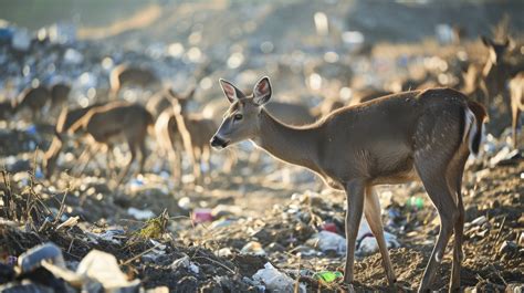 Deer In Landfill Wildlife In Garbage Dump Environmental Pollution