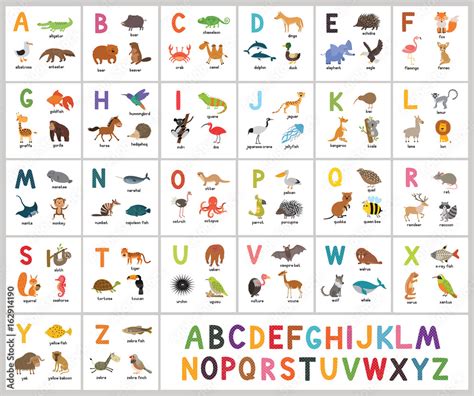 Cute Vector Zoo Alphabet Abc Animals Stock Vector Adobe Stock