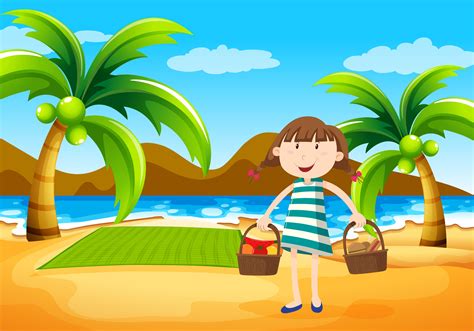 Girl Having Picnic On The Beach 293650 Download Free Vectors Clipart