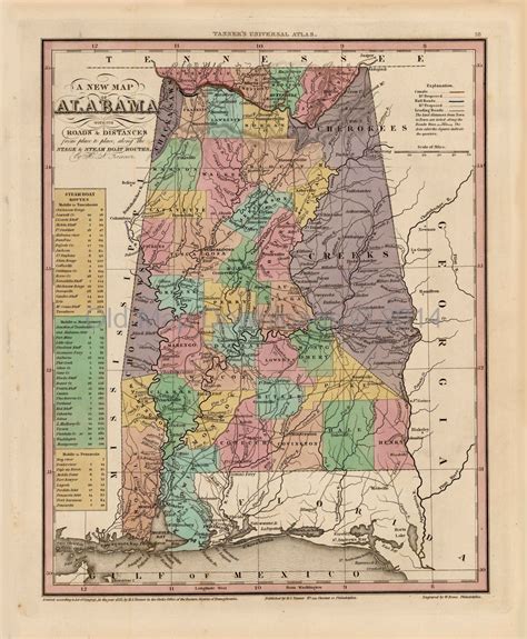 Alabama Old Map Tanner 1836 Digital Image Scan Download Printable Old