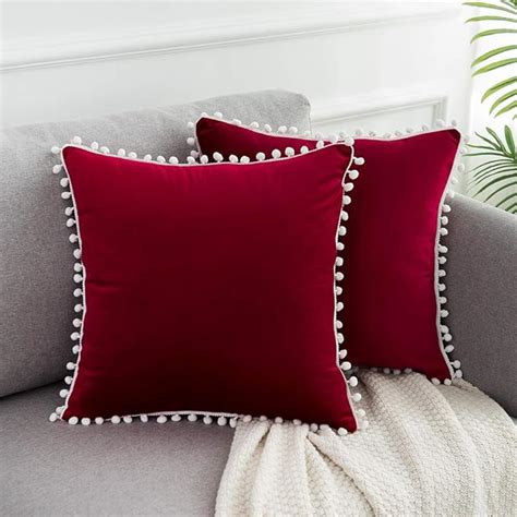 Wlnui Set Of 2 Soft Velvet Lumbar Christmas Burgundy Pillow