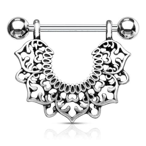 Filigree Flower Dangle Nipple Piercing With 316l Surgical Steel Barbell
