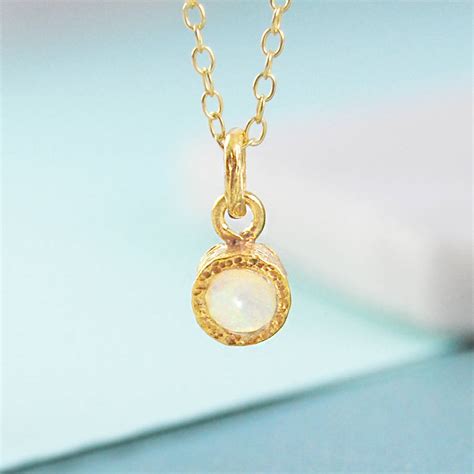 Opal October Birthstone Gold Plated Silver Necklace By Embers
