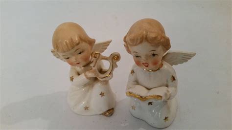 Vintage Christmas Angel Figurines Set Of 2 1950s Ceramic Etsy