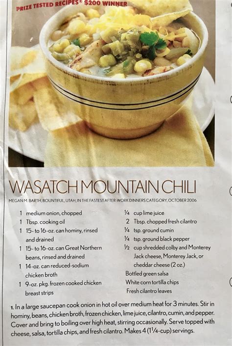 Be sure and use the pinch of cloves called for in the recipe. Wasatch Mountain Chili Great Northern beans, cilantro ...