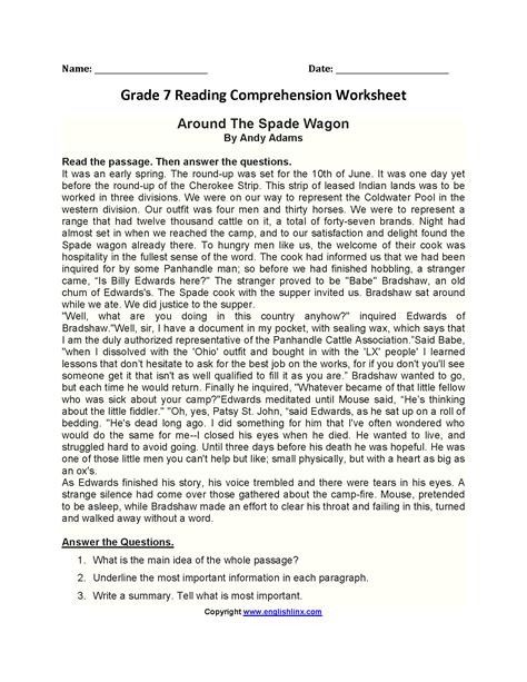 Grade 7 Reading Comprehension