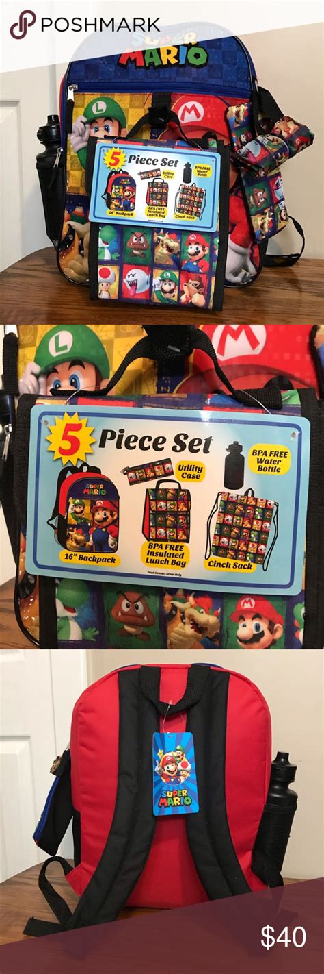 Super Mario 5 Piece Backpack Set Super Mario 5 Super Mario Mario