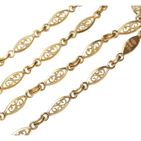 18k Yellow Gold Italian Filigree Open Link Chain Necklace 1725 From