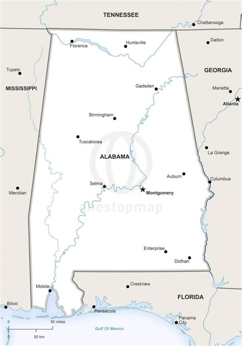 Vector Map Of Alabama Political One Stop Map Throughout Printable Map
