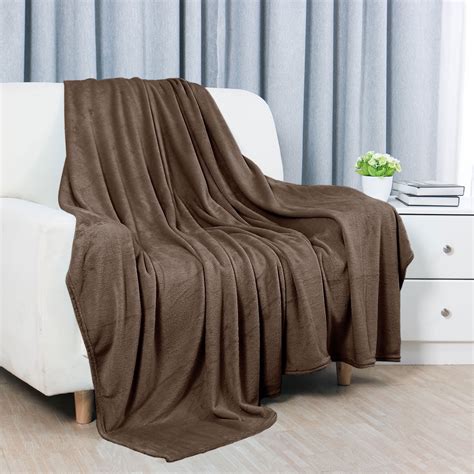 Piccocasa Microfiber Flannel Fleece Blanket Plush Throw Brown Queen