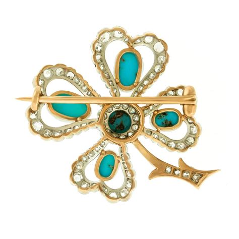 Antique Persian Turquoise And Diamond Clover Brooch For Sale At Stdibs
