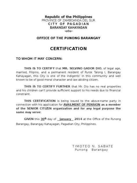 Barangay Certificate Of Good Moral Character Sample Barangay Kulese