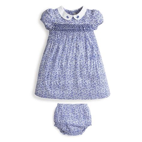 Girls Blue Ditsy Print Smocked Dress Baby Summer Dresses Smocked