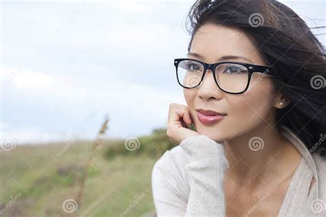thoughtful chinese asian woman girl wearing glasses stock image image of glasses face 71299749