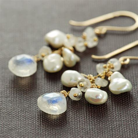 Moonstone Pearl Earrings In 14k Gold Fill Gemstone Dangle Etsy