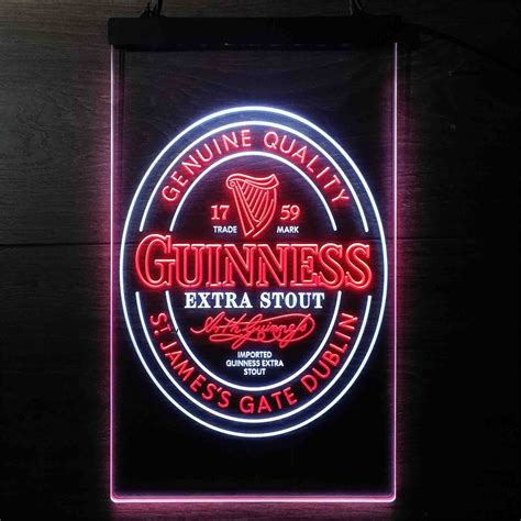 Guinness St James Gate Dublin Bar Neon Led Sign White And Blue Large