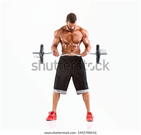 Muscular Men Lifting Weights Studio Shot Stock Photo 1442788616