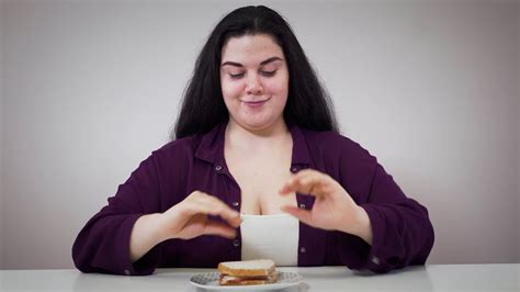 Positive Caucasian Obese Girl Eating Stock Footage Sbv Storyblocks