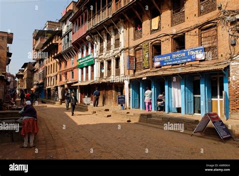 Streetscape In The Old Town Of Bhaktapur Kathmandu Nepal Stock Photo