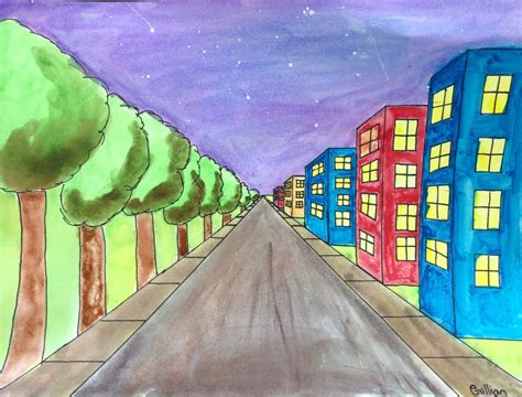 One Point Perspective City Art Lesson For Kids Leah