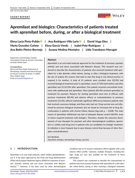 Apremilast And Biologics Characteristics Of Patients Treated With