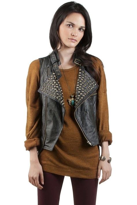 Faux Leather Total Stud Vest Outfit Accessories Studded Leather Vest
