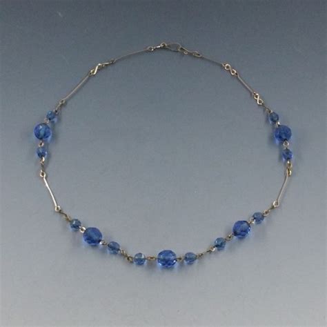 Deco Style Blue Glass Bead Necklace
