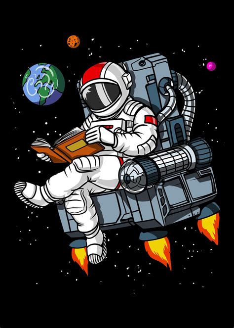 Astronaut Reading A Book Poster Picture Metal Print Paint By