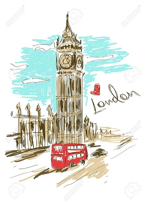Colorful Sketch Illustration Of Big Ben Tower In London Royalty Free