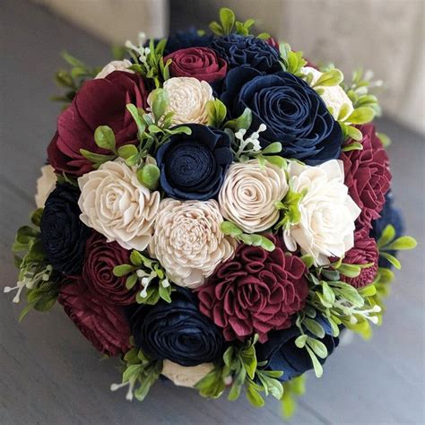 See more ideas about reception table settings, table decorations, wedding table. Burgundy Navy and Ivory Sola Wood Flower Bouquet with ...