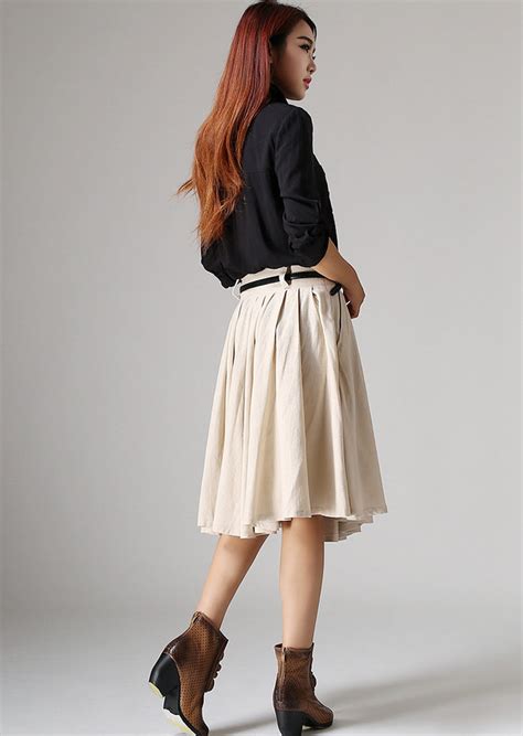 Cream Skirt Knee Skirt Linen Skirt Women Skirt 1034 Xiaolizi