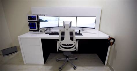 White Triple Monitor Gaming Setup Home Office Setup
