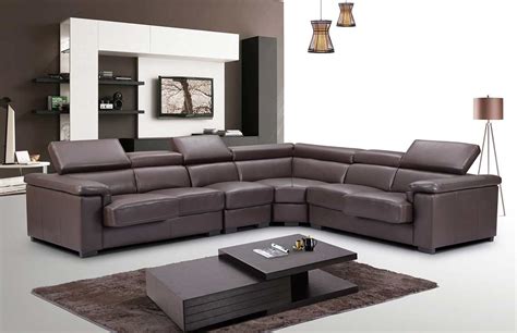 Modern Sectional Sofa Leather Brown Sliding Seats Ef 605 B 
