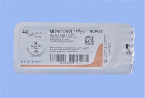 Ethicon Suture Mcp415h 4 0 Monocryl Plus Antibacterial Undyed 27