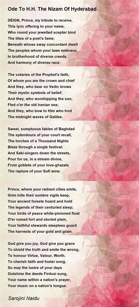 Ode To Hh The Nizam Of Hyderabad Poem By Sarojini Naidu Poem Hunter