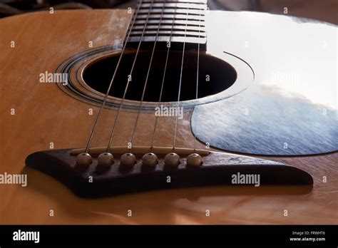Bridge Acoustic Guitars Six Strings For Background Stock Photo Alamy