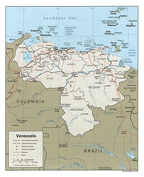Grande Mapa Político Y Administrativo De Venezuela Con Carreteras Y