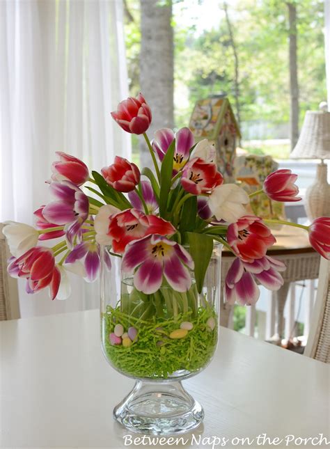 Easter Tulip Centerpiece In Pottery Barn Knock Off Double Bowl Vase