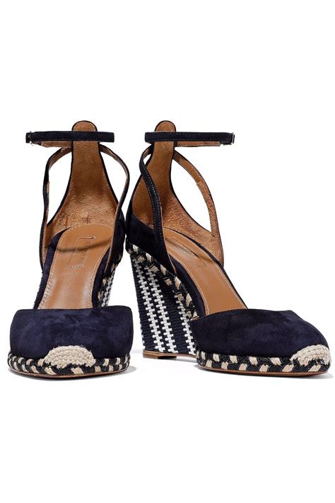 Aquazzura Cutout Suede And Woven Wedge Espadrilles The Outnet