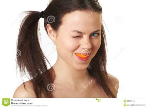 Smiling Girl With Orange Peel Stock Photo Image Of Image Female