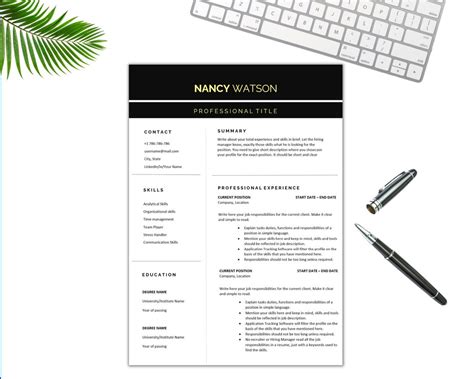 Resume Template For Ms Word Cv Template Professional Cv Etsy Canada