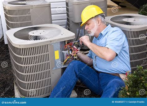Air Conditioner Repairman At Work Stock Image Image Of Conditioning