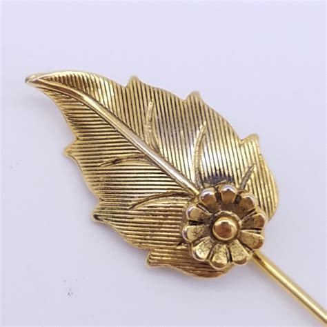 Antiqued Gold Tone Vintage Leaf And Flower Stick Pin Lapel Pin Etsy Antique Gold Leaf