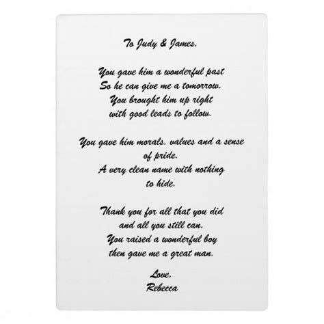 To Groom S Parents Poem Plaque Is Ready For You To Personalize With