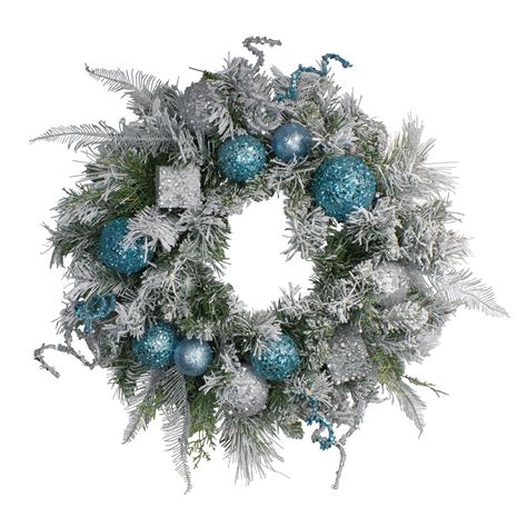 24 Flocked Blue And Silver Sequin Ornaments Artificial Pine Christmas