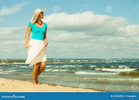Beautiful Blonde Girl On Beach Summertime Stock Image Image Of Beauty Happiness 56286395