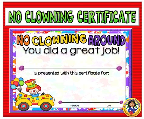 Certificate No Clowning Around Clowning Around Certificate Teachers