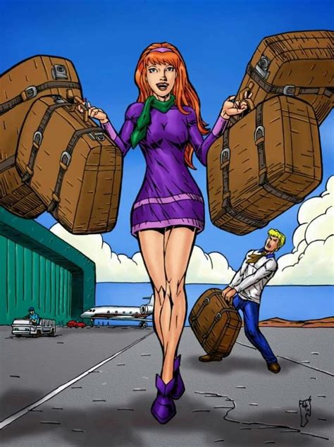 a woman in purple dress carrying suitcases on her back while another man walks by