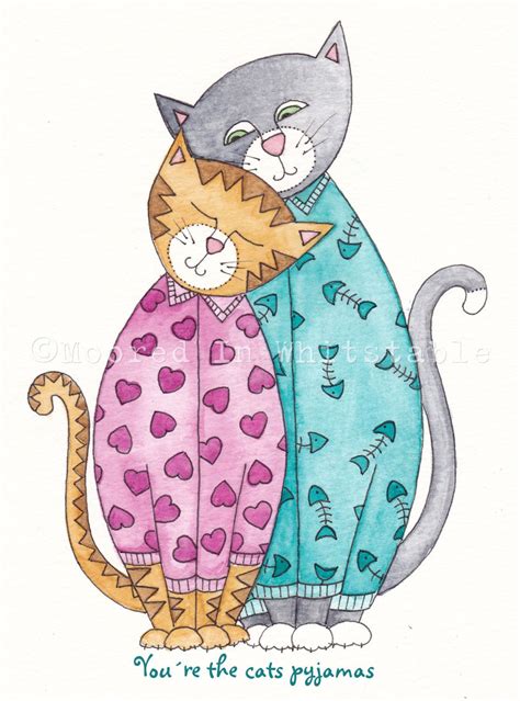 Cute Cat Art Print You Re The Cats Pyjamas Etsy Cat Art Cat